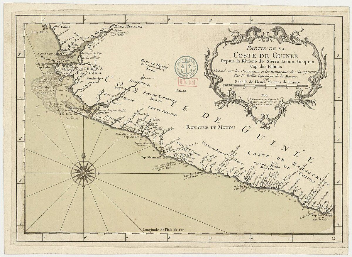 Carte ancienne de la côte de Guinée, de la Sierra Leone au cap des Palmes, dressée par Bellin en 1746